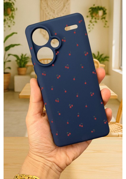 Xiaomi Redmi Note 13 Pro Plus-Mini Kiraz Desenli Silikon Darbe Emici Klasik Korumalı Rubber Kılıf