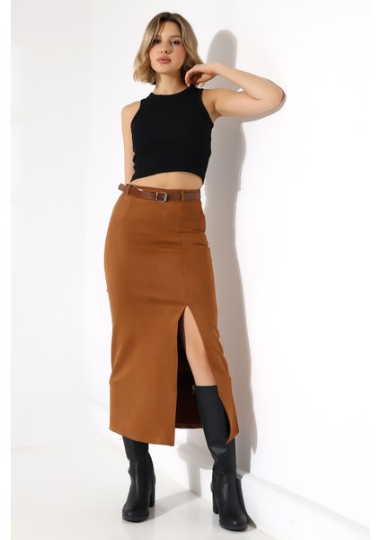 Süet Etek Uzun Boy Yırtmaçlı