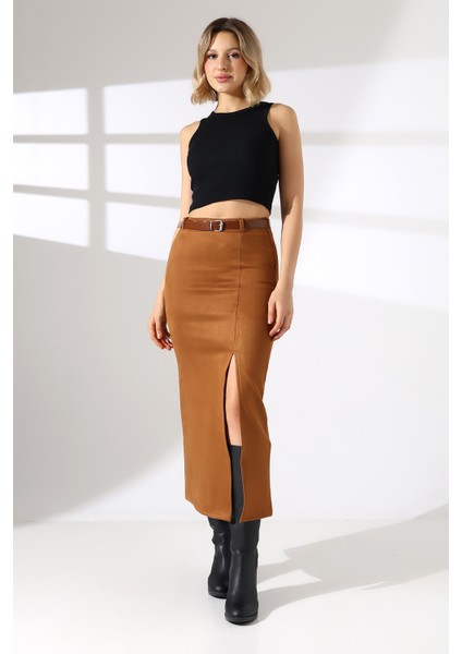 Süet Etek Uzun Boy Yırtmaçlı