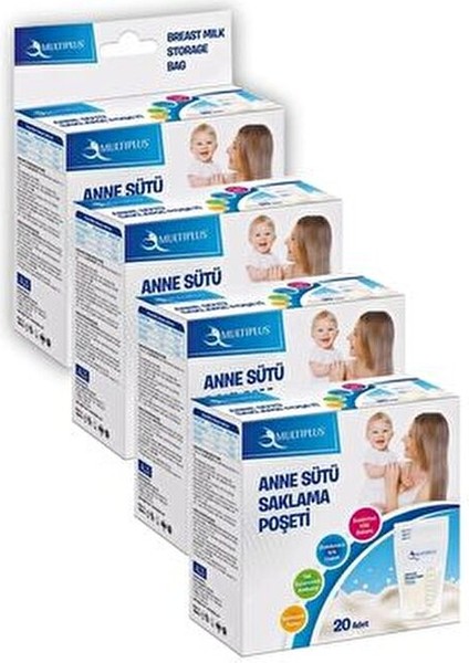 Anne Sütü Saklama Poşeti - 20'li 4 Kutu