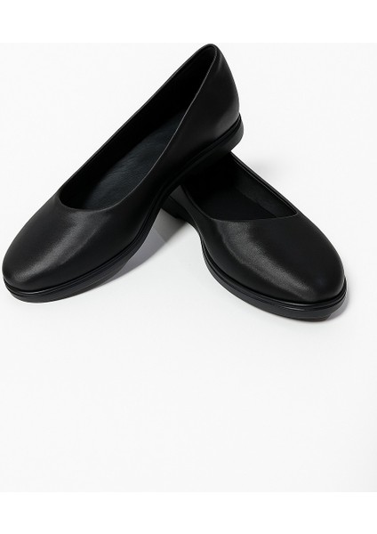 Siyah Hakiki Deri Düz Ortopedik Termo Kaymaz Taban Kız Çocuk Babet - Ayakkabı