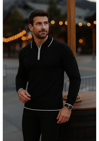 Erkek Günlük Uzun Kollu Siyah Polo Yaka Kazak fiyatları