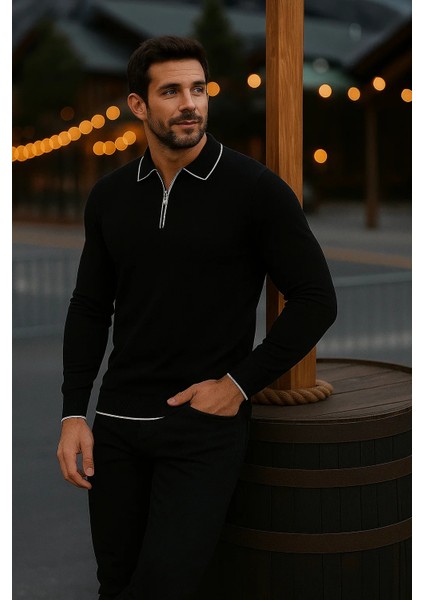 Erkek Günlük Uzun Kollu Siyah Polo Yaka Kazak fırsatları