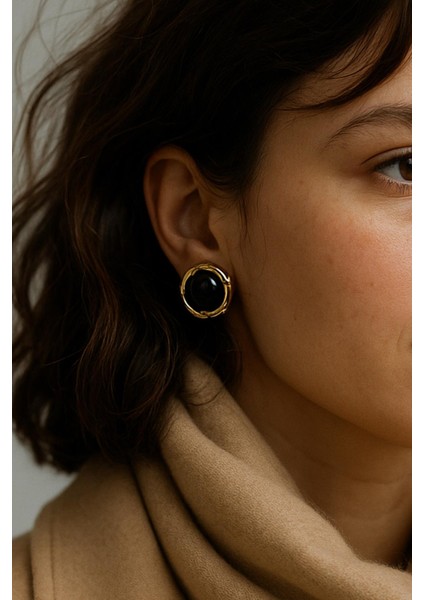 Gold Detaylı Renkli Yuvarlak Çelik Vintage Küpe modelleri