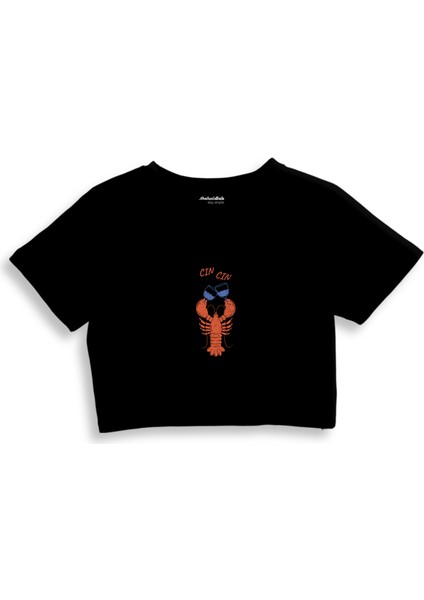 Cın Cın Crop Tişört - Siyah