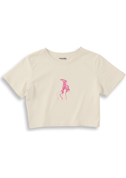 Hot Steps Crop Tişört - Ekru