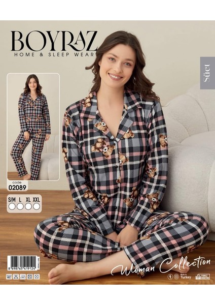 Süet Düğmeli Kadın Pijama Takımı 02089