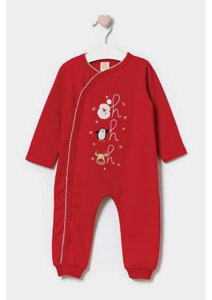 Kırmızı Yılbaşı Tema Baskılı Kız Bebek Tulum - Nixie