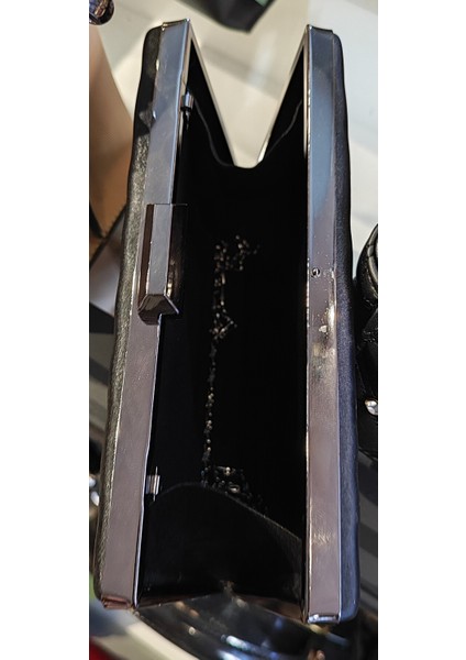 Taş Detaylı Desenli Abiye Çanta Siyah Saten modelleri