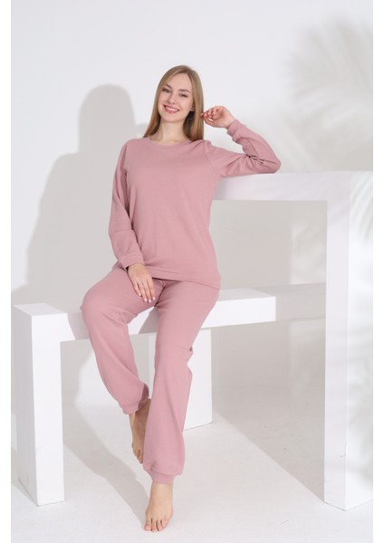 %100 Pamuk Petek Örgü Kumaş Uzun Kol Manşetli Cepli Kadın Pijama Takımı 98520 modelleri