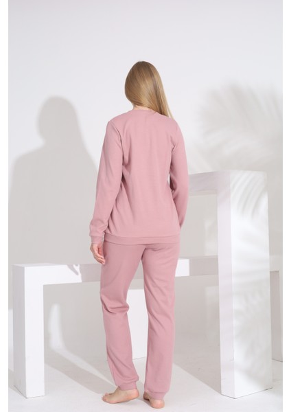 %100 Pamuk Petek Örgü Kumaş Uzun Kol Manşetli Cepli Kadın Pijama Takımı 98520 indirimleri