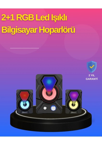 2.1 Kanal Rgb LED Oyun Hoparlörü Subwoofer Destekli