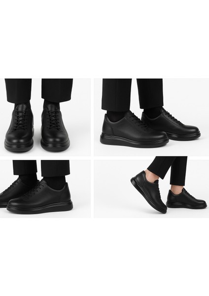 Siyah Mat Hakiki Deri Bağcıklı Günlük Ayakkabı
