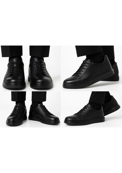 Siyah Mat Hakiki Deri Bağcıklı Günlük Ayakkabı