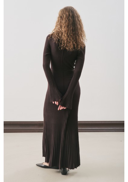 Kloş Etekli Lastik Örgü Elbise Kahverengi indirimleri