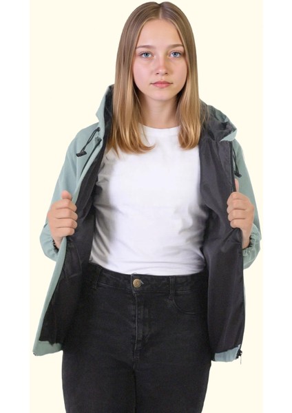 Kız Çocuk Astarlı Su ve Rüzgar Geçirmez Kapüşonlu Çift Fermuarlı Yağmurluk indirimleri