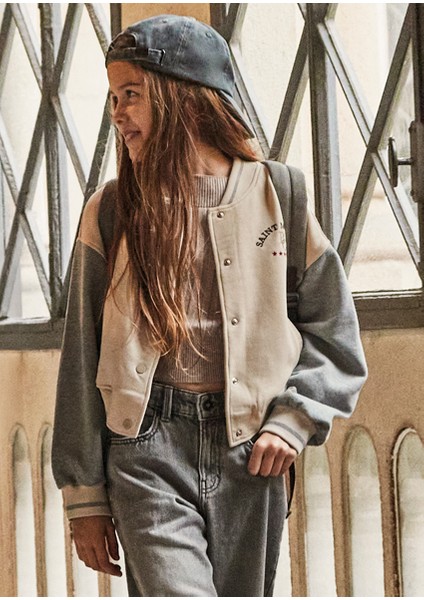 Kız Çocuk Bej Bomber Ceket 7428