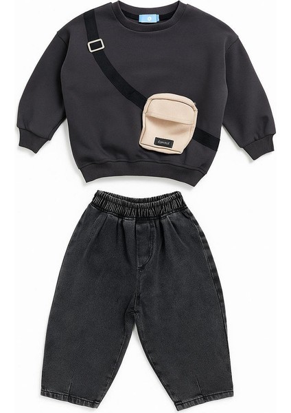 Erkek Çocuk Pamuklu Siyah Çantalı Sweatshirt ve Geniş Paça Pantolon Takım – Günlük Rahat Stil modelleri