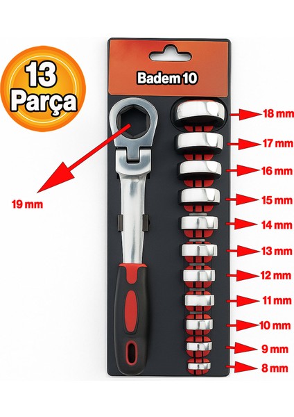 Profesyonel 13 Parça Değişebilir Kafalı Kombine Anahtar Takımı Çok Amaçlı Dayanıklı El Aleti Seti