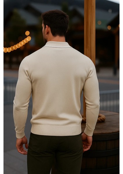 Erkek Günlük Uzun Kollu Bej Polo Yaka Kazak indirimleri