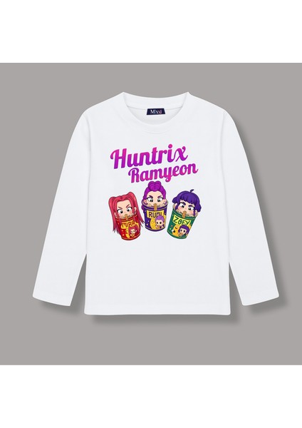 Kpop Demon Hunters Huntrix Ramyen Uzun Kollu Baskılı Kız Çocuk Tişört (4-13 Yaş)