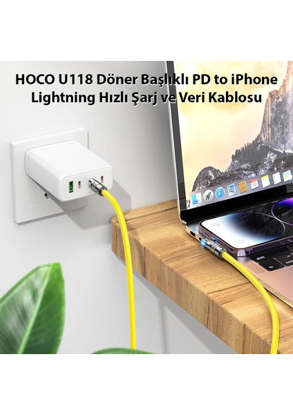 Hoco U118 Döner Başlıklı Pd To iPhone Lightning Hızlı Şarj ve Veri Kablosu-(5 - ?11?59E7-2G8 modelleri