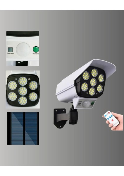 Güneş Enerjili LED Lamba + Güvenlik Kamerası Görünümlü– 5-8 M Hareket Algılamalı, Beyaz Işık fiyatları