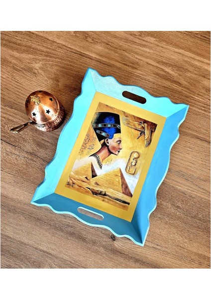 El Yapımı Ahşap Boyama Tepsi – Antik Mısır Koleksiyonu Nefertiti Iı