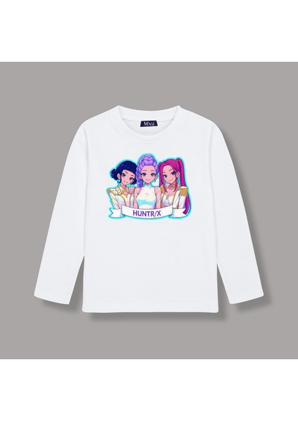 Kpop Demon Hunters Huntrix Uzun Kollu Baskılı Kız Çocuk Tişört (4-13 Yaş)