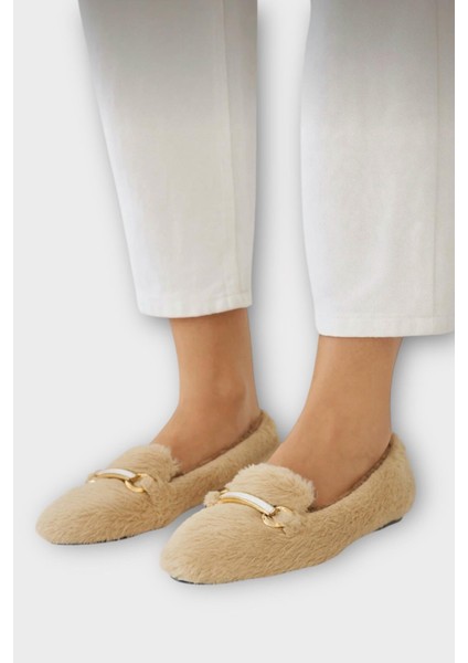 Yumuşak Peluş Ses Yapmaz Hafif Taban Kadın Ev Babeti Panduf Bej fiyatları