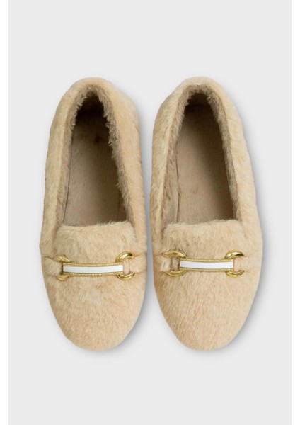 Yumuşak Peluş Ses Yapmaz Hafif Taban Kadın Ev Babeti Panduf Bej modelleri