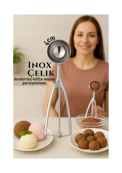 Inox 4 cm Dondurma Kaşığı - Karpuz Kurabiye Köfte Helva Porsiyonlama
