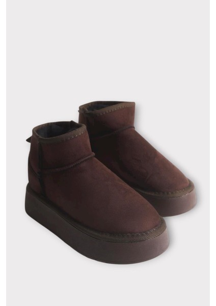 Kürklü Kalın Taban Kısa Spor Kadın Bot Kahverengi modelleri