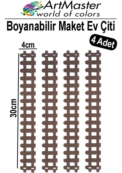 Ahşap Maket Çit 30X4 cm Boyanabilir 4 Adet Minyatür Bahçe Çiti Dekoratif Tasarım Okul Hobi Proje