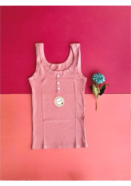 Kadın Atlet Bluz Düğme Detaylı Kaşkorse | 2’li Siyah, Pembe Renk Pamuklu Atlet T-Shirt