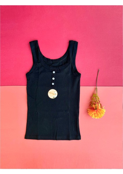 Kadın Atlet Bluz Düğme Detaylı Kaşkorse | 2’li Siyah, Pembe Renk Pamuklu Atlet T-Shirt fiyatları