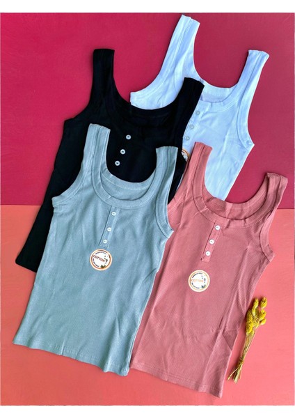 Kadın Atlet Bluz Düğme Detaylı Kaşkorse | 2’li Siyah, Pembe Renk Pamuklu Atlet T-Shirt modelleri