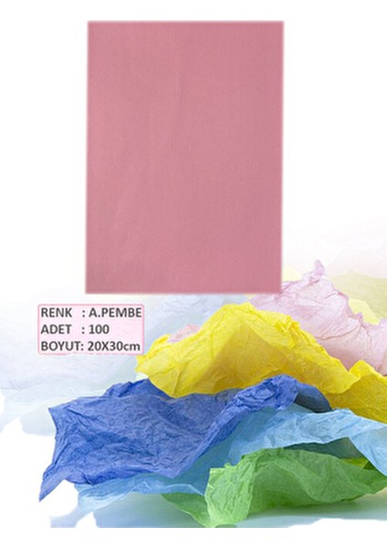 A4 Pelur Kağıdı 100 Adet Pelur Kağıt Renkli 100'LÜ Pelur Kağıdı Açık Pembe Tissue Paper