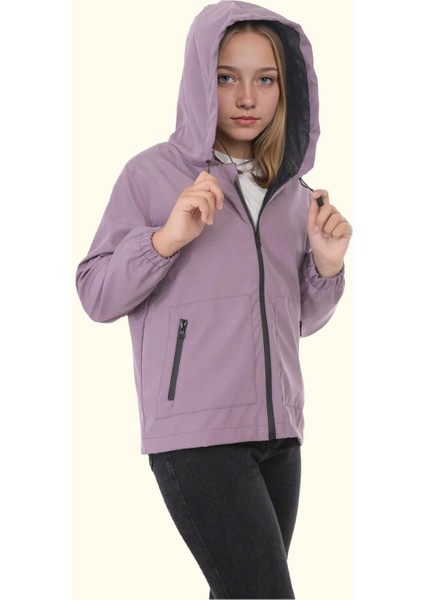 Kız Çocuk Astarlı Su ve Rüzgar Geçirmez Kapüşonlu Çift Fermuarlı Yağmurluk modelleri