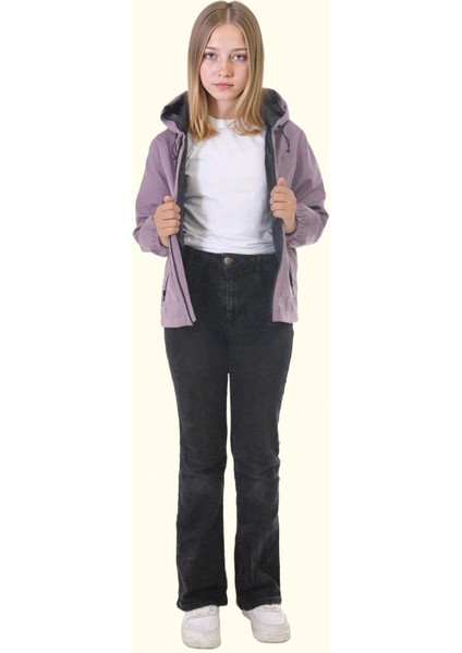 Kız Çocuk Astarlı Su ve Rüzgar Geçirmez Kapüşonlu Çift Fermuarlı Yağmurluk fırsatları