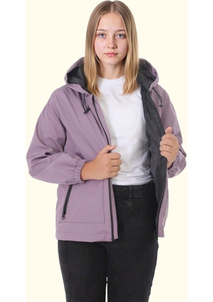 Kız Çocuk Astarlı Su ve Rüzgar Geçirmez Kapüşonlu Çift Fermuarlı Yağmurluk indirimleri