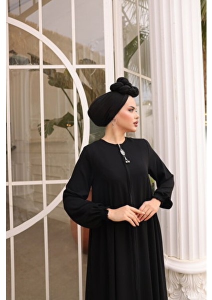 Mevlana Ferace Kadın Medine İpeği Uzun Kol Yuvarlak Yaka Şık Tasarım