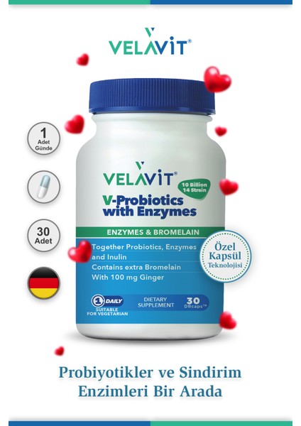 V-Probiotics Enzymes Takviye Edici Gıda 30 Kapsül