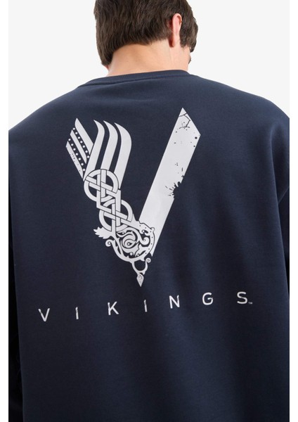 Vikings Boxy Fit Bisiklet Yaka Sırt Baskılı Sweatshirt E9323AX25AU