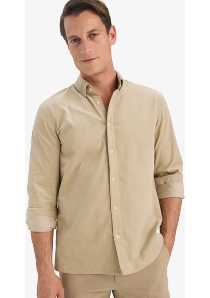 Regular Fit Polo Yaka Fitilli Kadife Uzun Kollu Gömlek E9024AX25WN