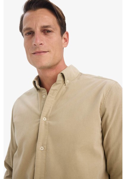 Regular Fit Polo Yaka Fitilli Kadife Uzun Kollu Gömlek E9024AX25WN fırsatları