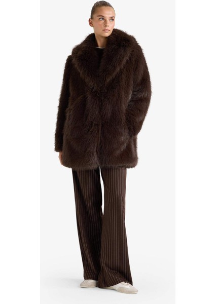 Regular Fit Fermuarlı Suni Kürk Mont F3396AX25WN