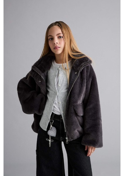 Kız Çocuk Fermuarlı Cepli Pelüş Mont F0788A825AU