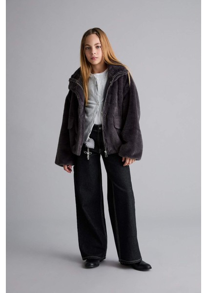 Kız Çocuk Fermuarlı Cepli Pelüş Mont F0788A825AU fiyatları