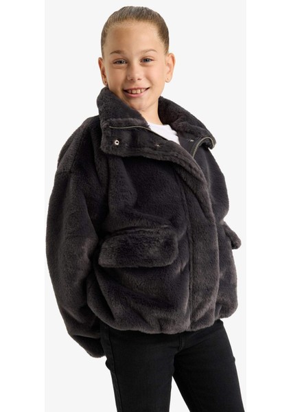 Kız Çocuk Fermuarlı Cepli Pelüş Mont F0788A825AU indirimleri